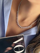 Riviera com Zircônia Cristal e Coração Rosa Claro ( Fecho Joia) em Prata 925 de Ródio Branco