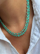 Riviera com Zircônia Cristal e Oval Fusion Esmeralda Colômbia (Fecho Joia) em Prata 925 de Ródio Branco