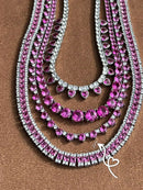 Riviera com Zircônia Cristal e Rosa Pink (Fecho Joia) em Prata 925 de Ródio Branco